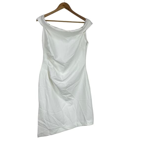 NWT Milly Ally Off-Shoulder Cady Dress Ecru White Size 12 Ruched Side Slit Hem - Picture 4 of 12